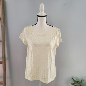 LOFT Off White Scoop Neck Burnout Floral Print Short Sleeve Tee M